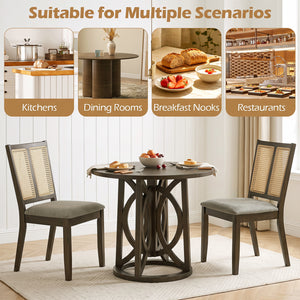 Rattan Dining Chairs Set of 2 with Curved Backrest & Padded Seat for Dining Room-Gray view 8