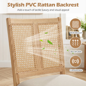 Rattan Dining Chairs Set of 2 with Curved Backrest & Padded Seat for Dining Room-Natural view 6