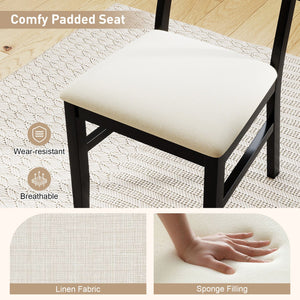Rattan Dining Chairs Set of 4 Fabric Upholstered Kitchen Chairs with Padded Seat and Rubber Wood Legs-Black view 7
