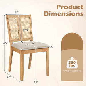 Rattan Dining Chairs Set of 4 with Curved Backrest & Padded Seat for Dining Room-Natural view 3
