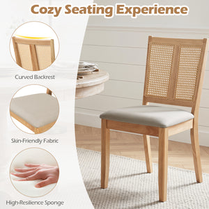 Rattan Dining Chairs Set of 4 with Curved Backrest & Padded Seat for Dining Room-Natural view 6