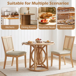 Rattan Dining Chairs Set of 4 with Curved Backrest & Padded Seat for Dining Room-Natural view 7