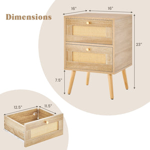 Rattan Nightstand Boho Accent Bedside Table with 2 Storage Drawers-Natural view 4