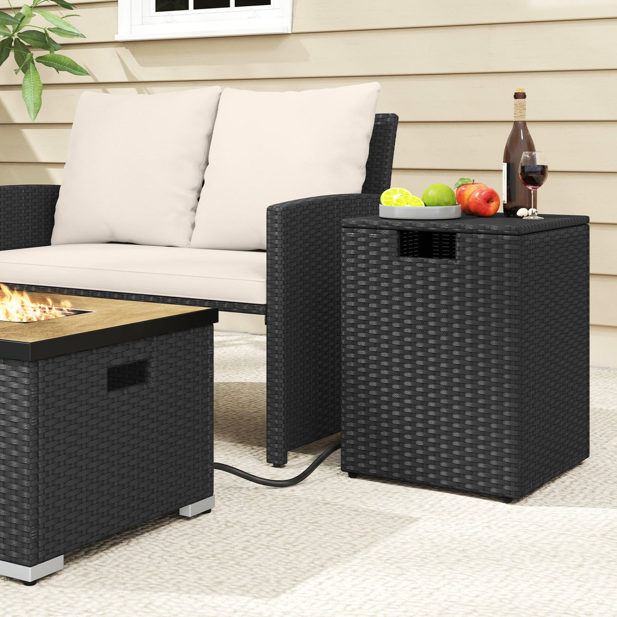 Rattan Propane Tank Cover Patio Hideaway Tank Side Table-Black view 3