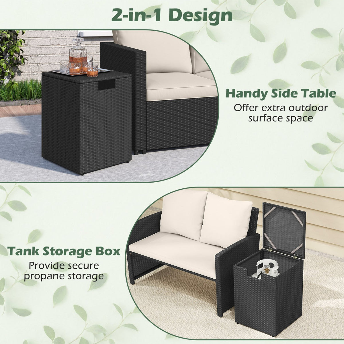 Rattan Propane Tank Cover Patio Hideaway Tank Side Table-Black view 7