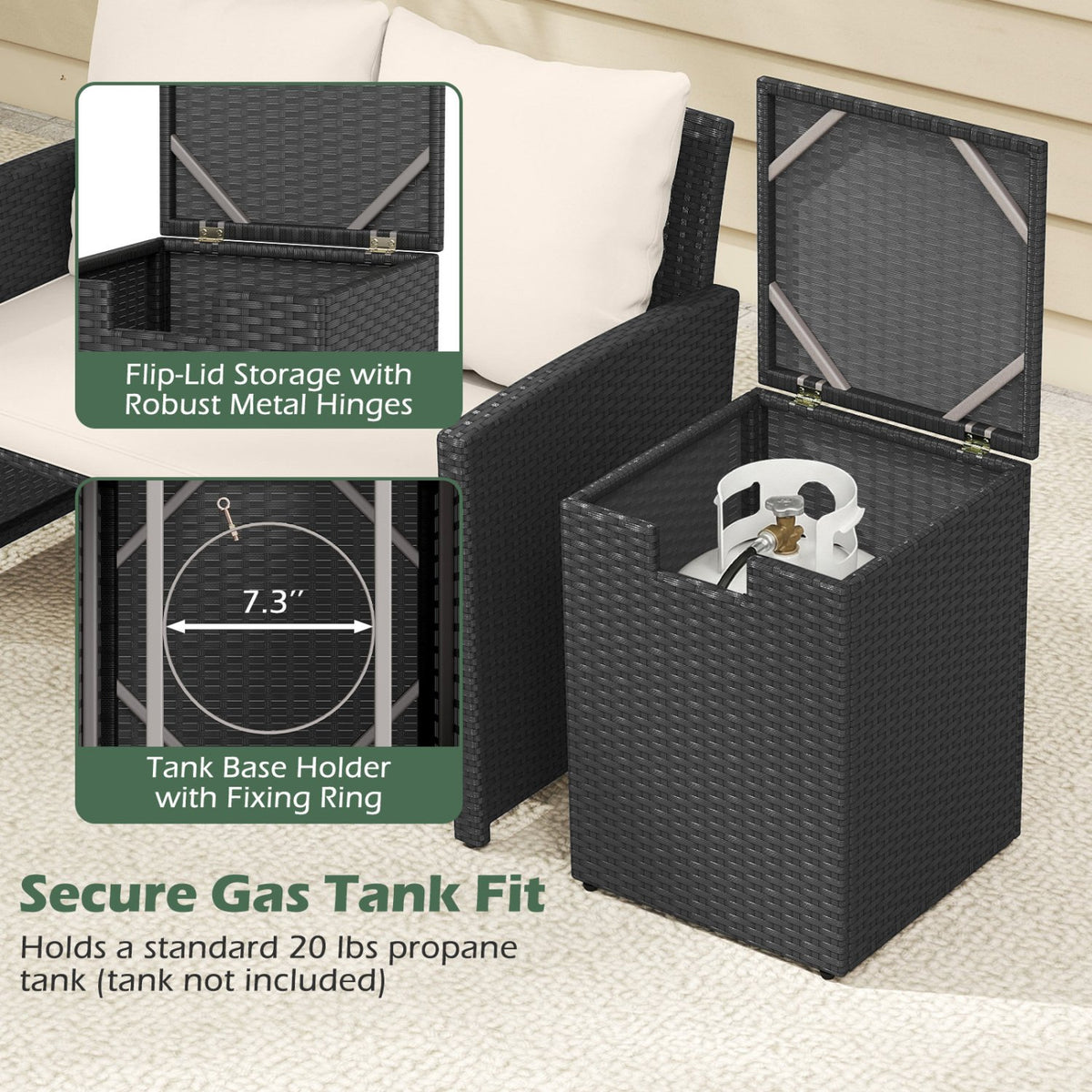 Rattan Propane Tank Cover Patio Hideaway Tank Side Table-Black view 9