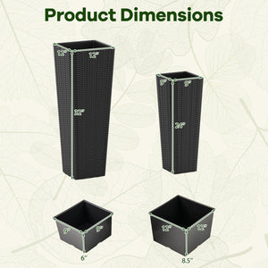 Rattan Tall Planter Set of 2 Outdoor Large Tapered Planters with Removable Inner Trays-Black view 5