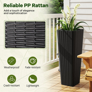 Rattan Tall Planter Set of 2 Outdoor Large Tapered Planters with Removable Inner Trays-Black view 8