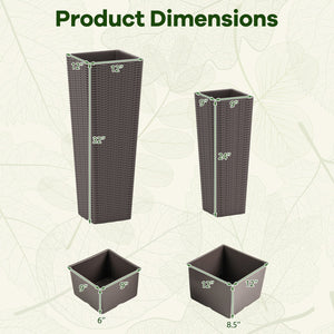 Rattan Tall Planter Set of 2 Outdoor Large Tapered Planters with Removable Inner Trays-Brown view 5