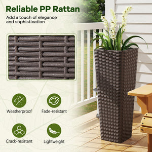 Rattan Tall Planter Set of 2 Outdoor Large Tapered Planters with Removable Inner Trays-Brown view 8