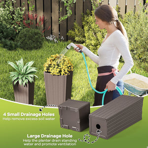 Rattan Tall Planter Set of 2 Outdoor Large Tapered Planters with Removable Inner Trays-Brown view 9