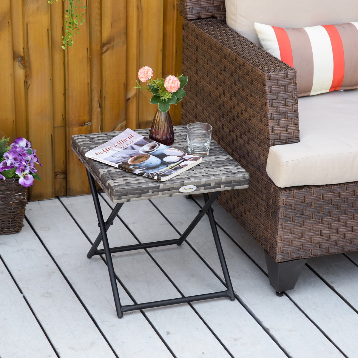 Rattan Coffee Table Folding Patio Outdoor Side Table Wicker for Balcony, Porch, Poolside – view 7