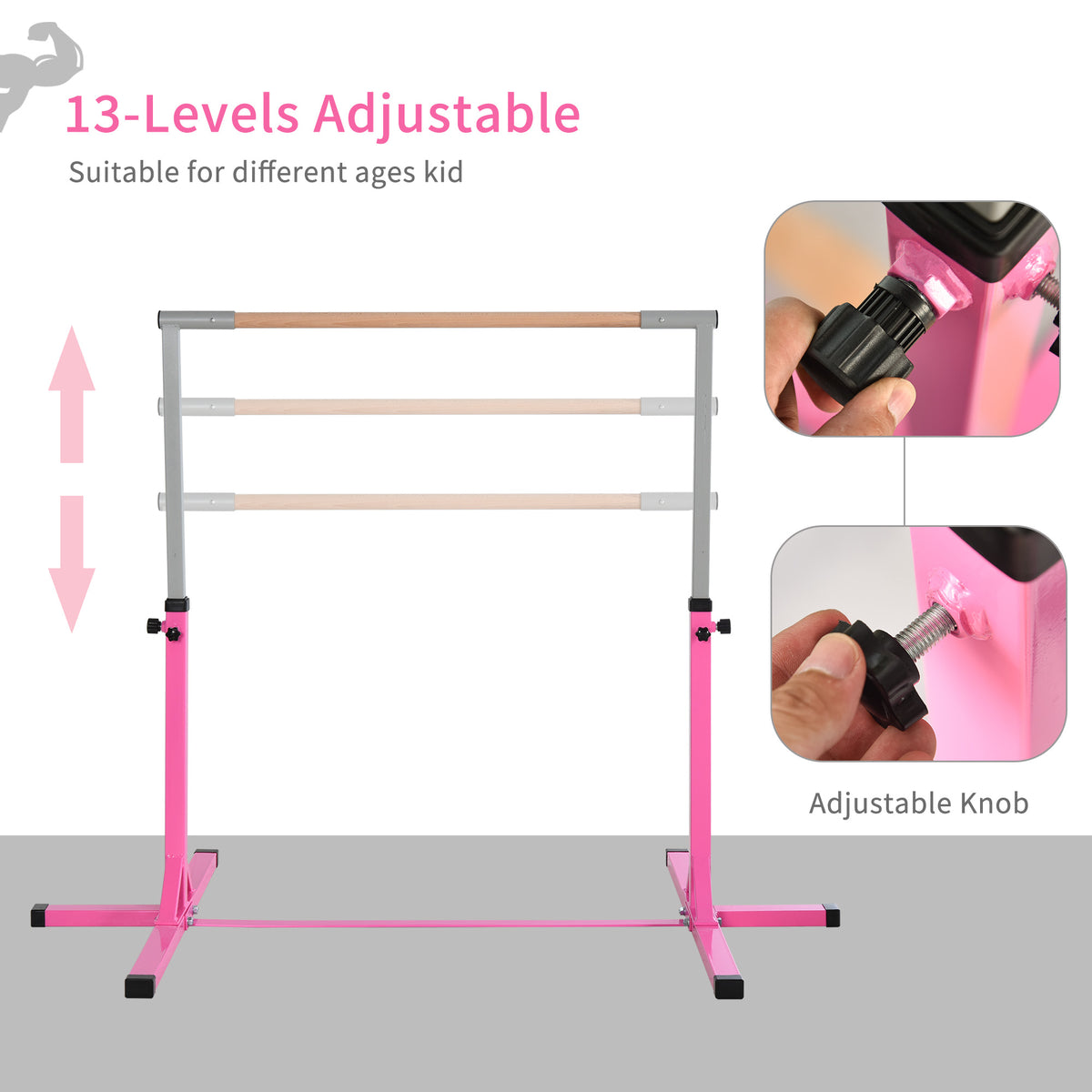 Professional Gymnastics Bar for Kids, Toddler Home Gymnastics Equipment with 13-level Adjustable Height – view 11