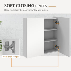 24" x 24" Medicine Cabinet, Wall Mounted Bathroom Mirror Cabinet with Mirrored Doors, Adjustable Shelves and Soft Close Mechanism, High Gloss White