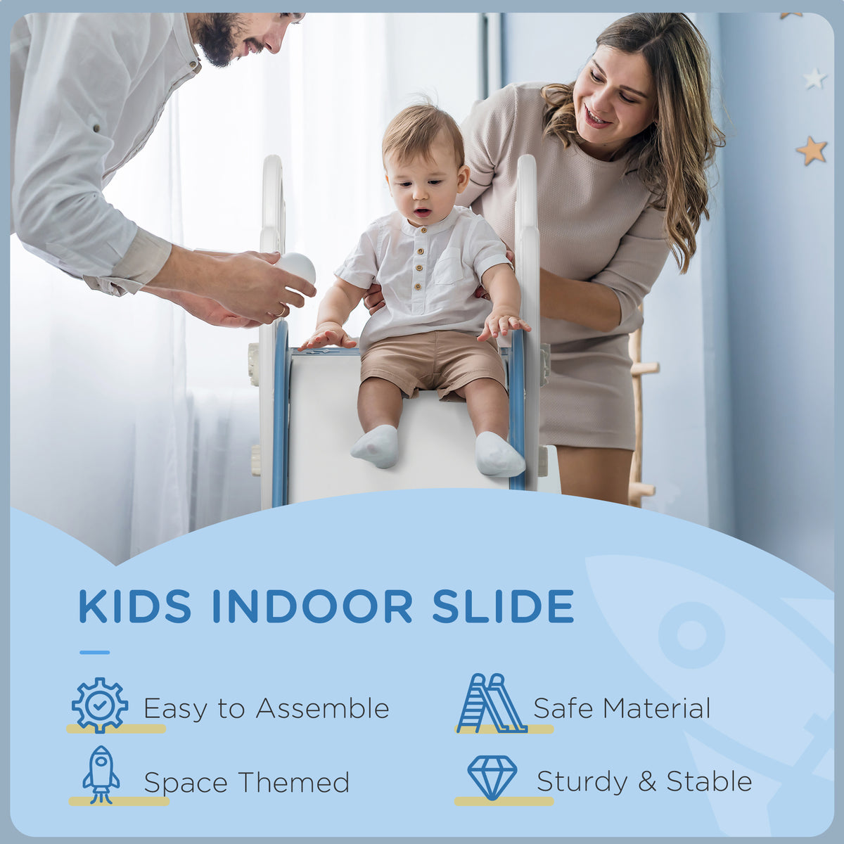 Qaba Toddler Slide Indoor for Kids 1.5-3 Years Old, Space Theme Climber Slide Playset