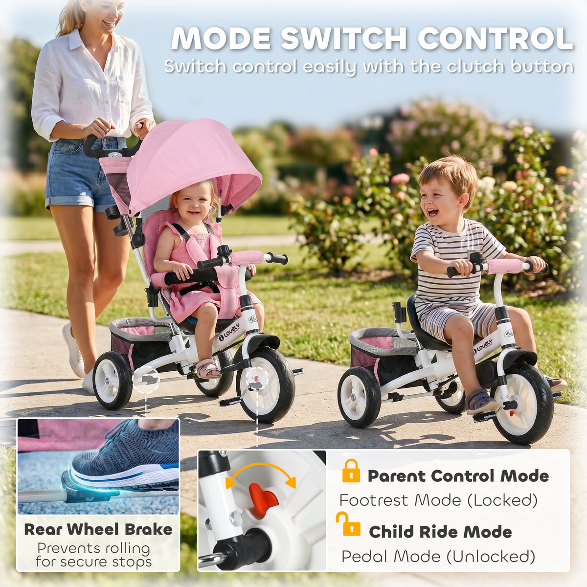 Qaba 6 in 1 Tricycle for Toddler 1-5 Years with Parent-Push Handle, Dark