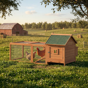72" Chicken Coop, Wooden Hen House for 2 Chickens, Poultry Cage with Run, Nesting Box, Removable Tray, Waterproof Roof
