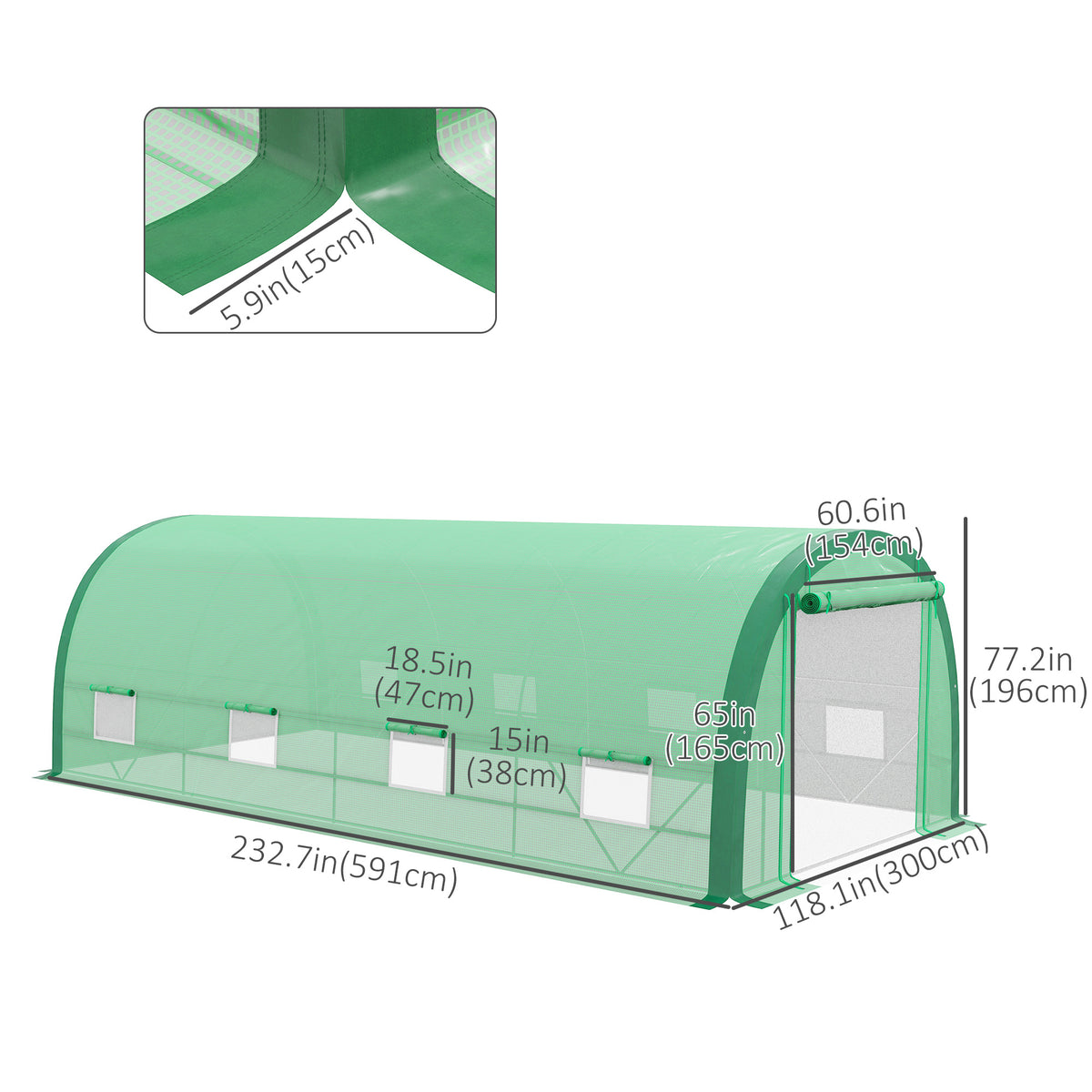 19.5' x 10' x 6.5' Upgraded Tunnel Greenhouse Green House with Mesh Door and Windows – view 2