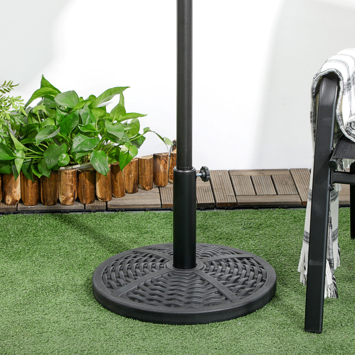 21 lbs Cement Round Market Umbrella Base Holder, 18" Heavy Duty Parasol Stand with Rattan Design for Patio, Black