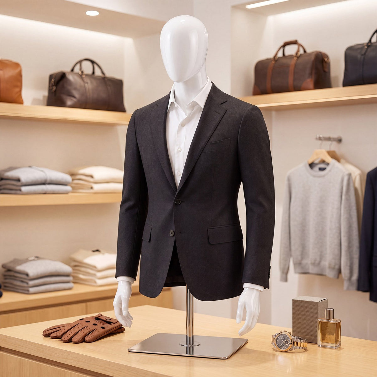 Plastic Half Body Head Turn Male Mannequin with Base view 2