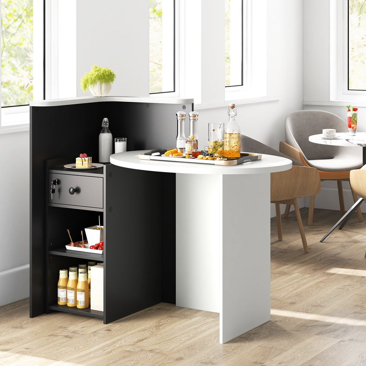 Reception Office Desk with Open Shelf and Lockable Drawer-Black view 2
