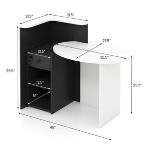 Reception Office Desk with Open Shelf and Lockable Drawer-Black view 5