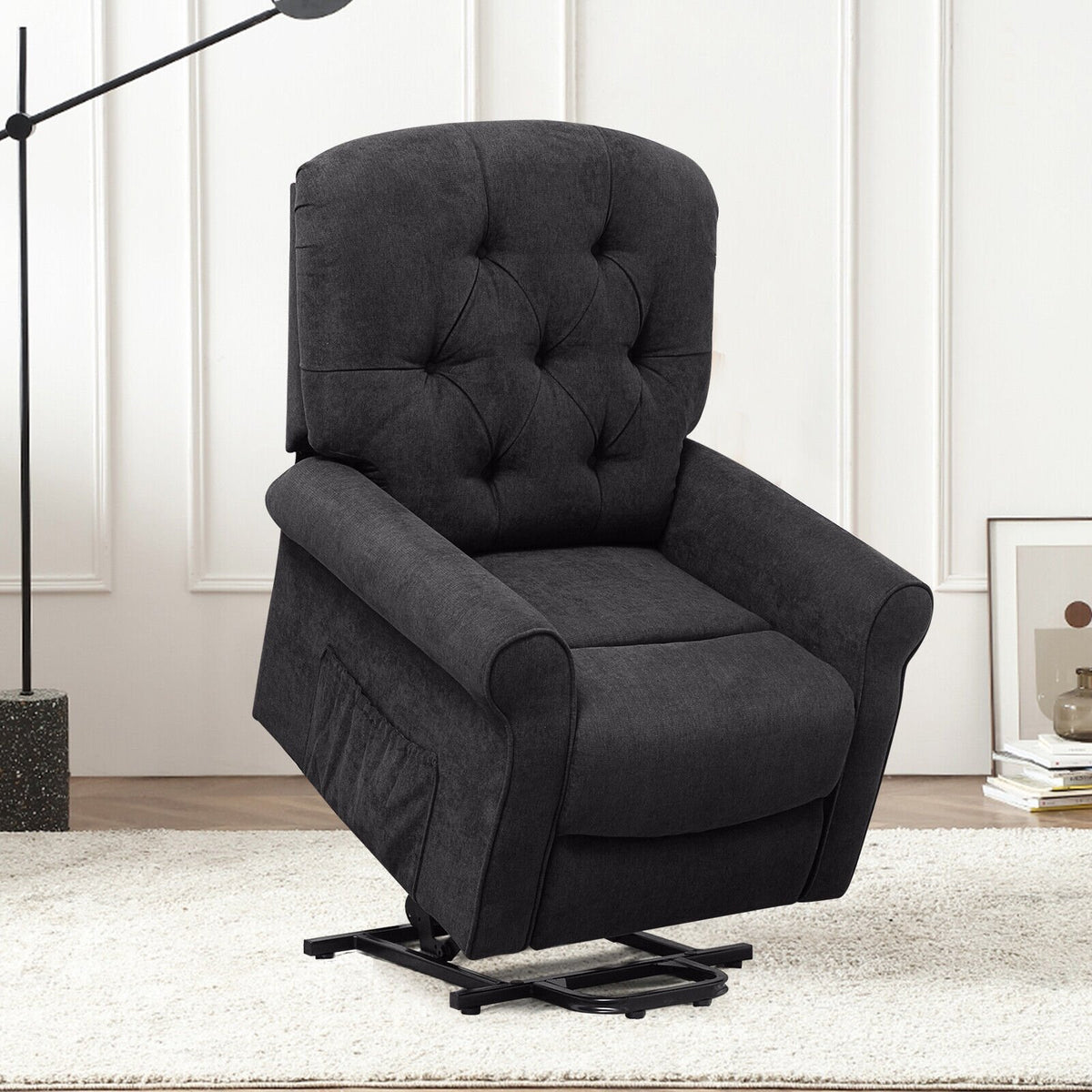 Recliner Chair Sofa for Elderly with Side Pocket and Remote Control-Black view 2
