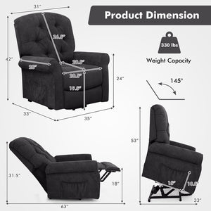 Recliner Chair Sofa for Elderly with Side Pocket and Remote Control-Black view 5
