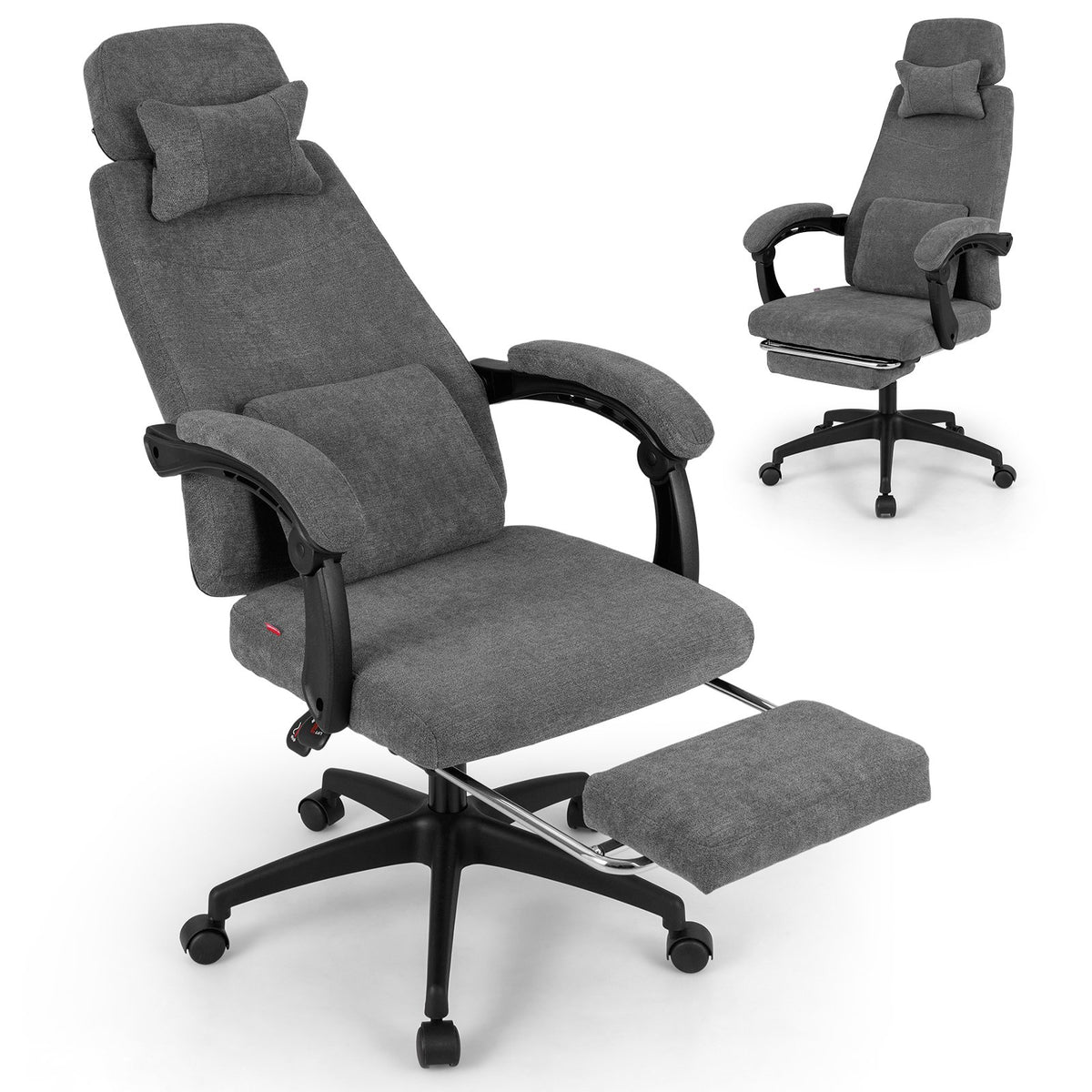 Reclining Office Chair Chenille Fabric Upholstered Computer Desk Chair-Gray
