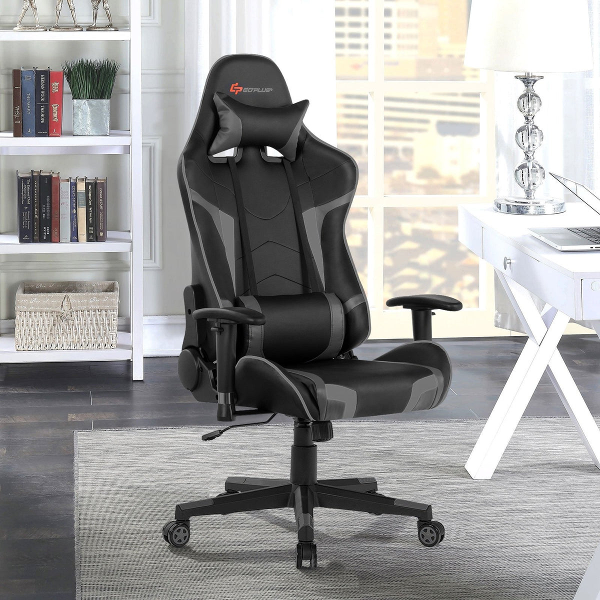 Reclining Swivel Massage Gaming Chair with Lumbar Support-Gray view 2