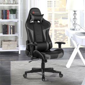 Reclining Swivel Massage Gaming Chair with Lumbar Support-Gray view 2