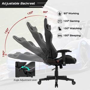 Reclining Swivel Massage Gaming Chair with Lumbar Support-Gray view 3