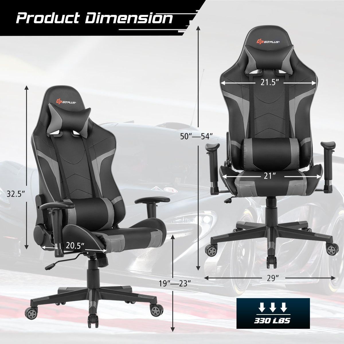 Reclining Swivel Massage Gaming Chair with Lumbar Support-Gray view 4