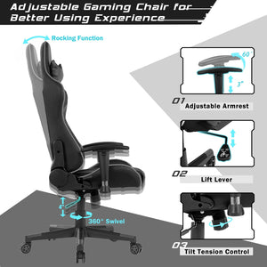 Reclining Swivel Massage Gaming Chair with Lumbar Support-Gray view 5
