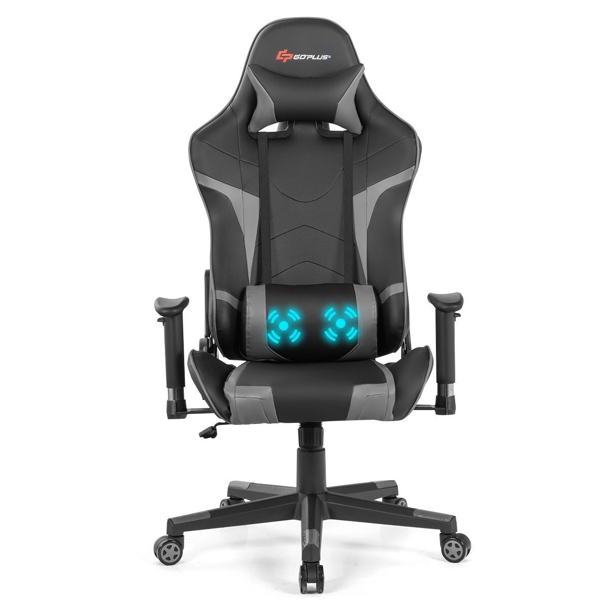 Reclining Swivel Massage Gaming Chair with Lumbar Support-Gray view 8