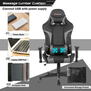 Reclining Swivel Massage Gaming Chair with Lumbar Support-Gray view 9
