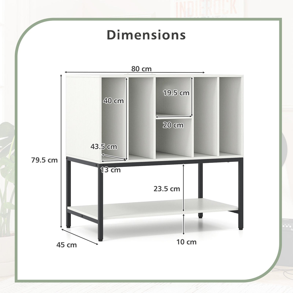 Record Player Stand with Charging Station and Metal Frame-White view 5