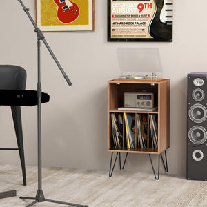Record Player Stand with Charging Station for Living Room Bedroom-Rustic Brown view 3