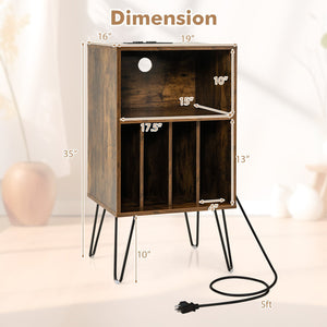 Record Player Stand with Charging Station for Living Room Bedroom-Rustic Brown view 5