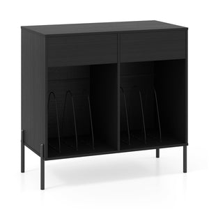 Record Player Stand with Power Outlets Double Wide Turntable Stand Vinyl Record Storage Table-Black view 4