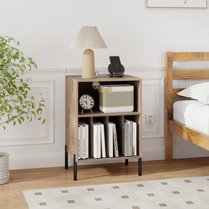 Record Player Stand with Record Storage Shelf and Charging Station-Natural view 2