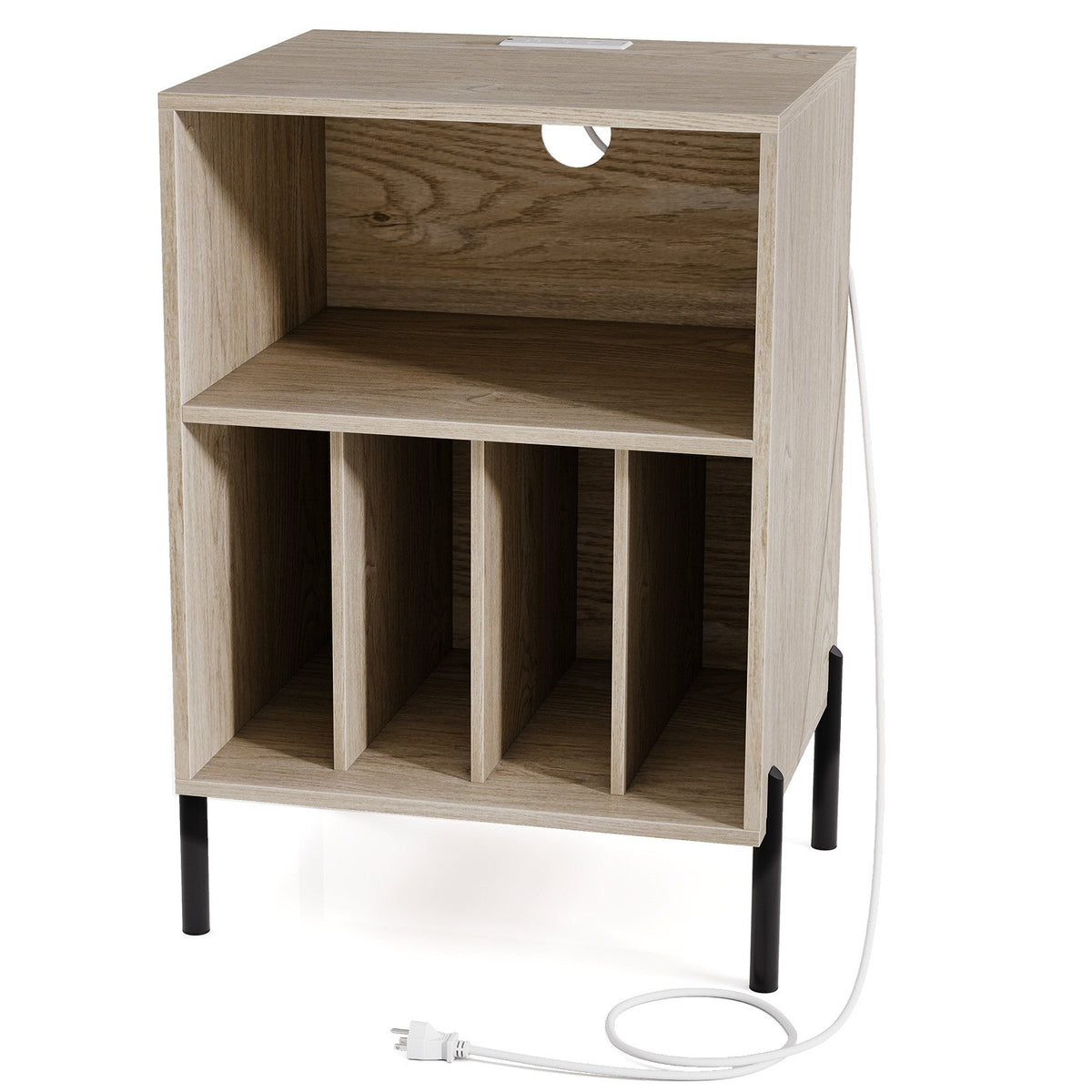 Record Player Stand with Record Storage Shelf and Charging Station-Natural view 4