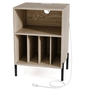 Record Player Stand with Record Storage Shelf and Charging Station-Natural view 4