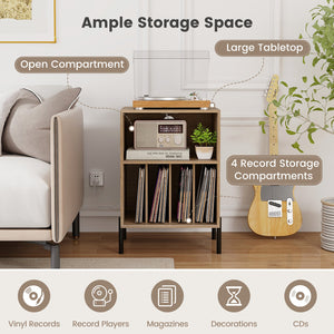 Record Player Stand with Record Storage Shelf and Charging Station-Natural view 7