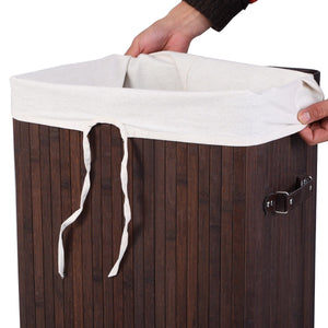 Rectangle Bamboo Hamper Laundry Basket Washing Cloth Bin Storage Bag Lid-Brown view 3