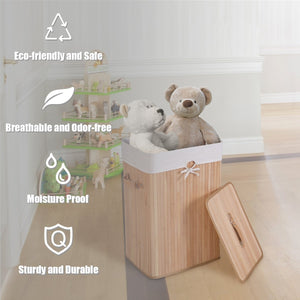 Rectangle Bamboo Hamper Laundry Basket Washing Cloth Bin Storage Bag Lid 3 color-Natural view 3