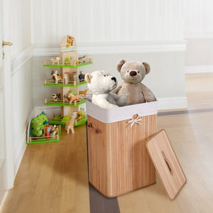 Rectangle Bamboo Hamper Laundry Basket Washing Cloth Bin Storage Bag Lid 3 color-Natural view 6