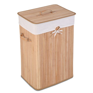 Rectangle Bamboo Hamper Laundry Basket Washing Cloth Bin Storage Bag Lid 3 color-Natural view 8