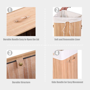 Rectangle Bamboo Hamper Laundry Basket Washing Cloth Bin Storage Bag Lid 3 color-Natural view 9
