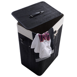 Rectangle Bamboo Hamper Laundry Basket Washing Cloth Bin Storage Bag Lid 3 color-Black view 3
